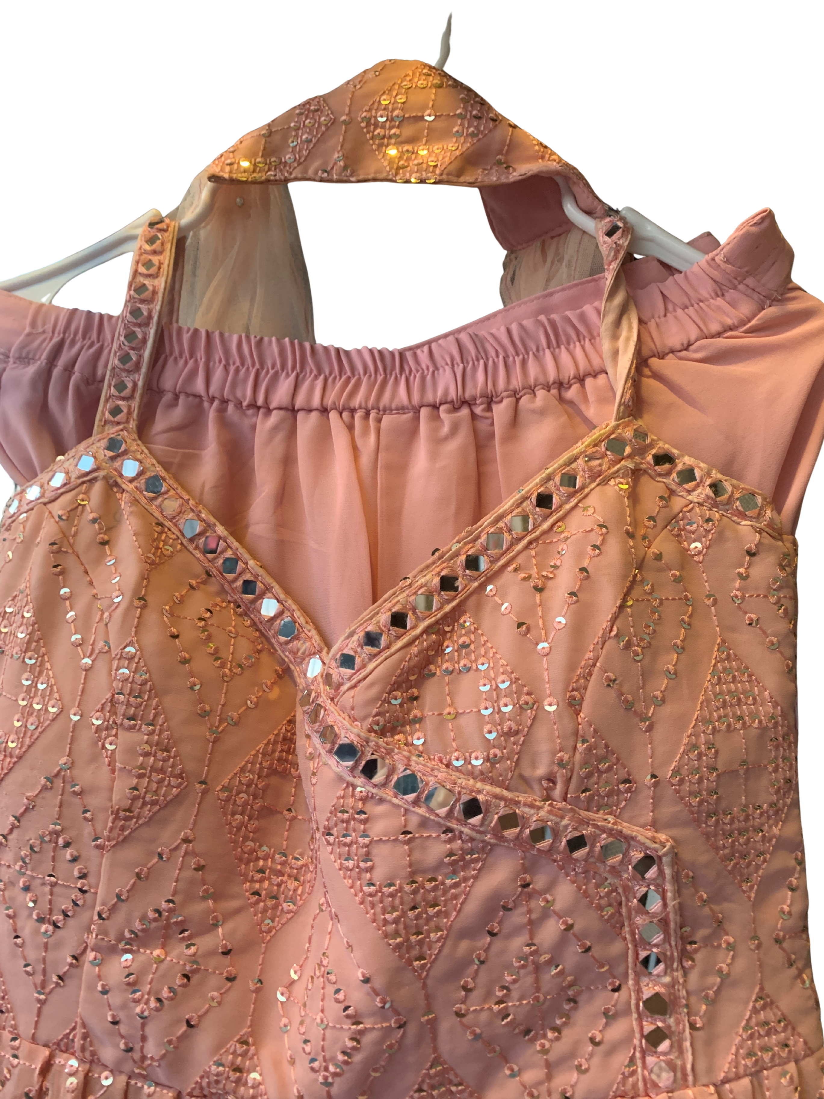 chiffon pants Peach Sequin Sharara Set