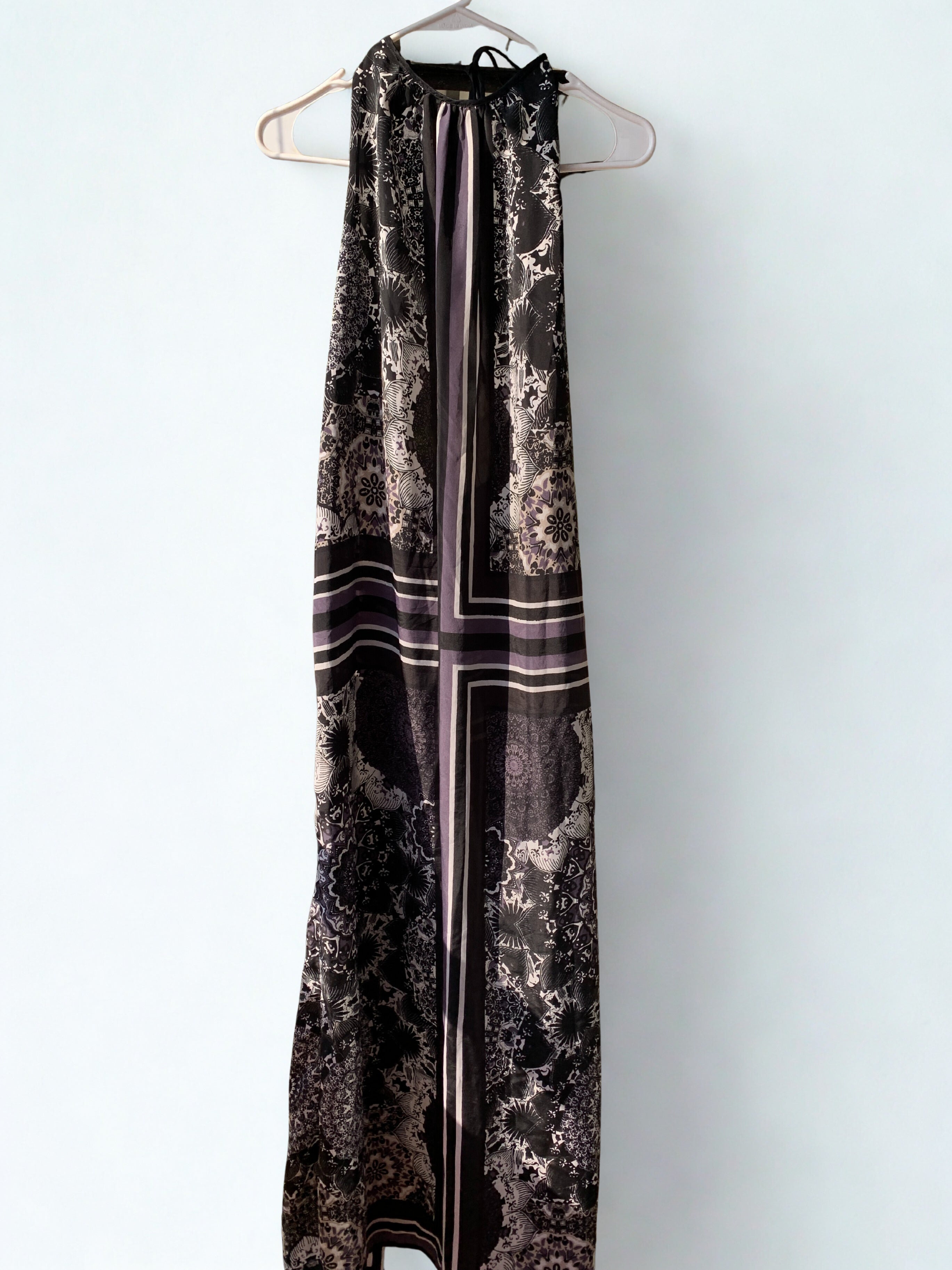 A-Line Tropical pure silk maxi Dress | Open Back | Side Slit