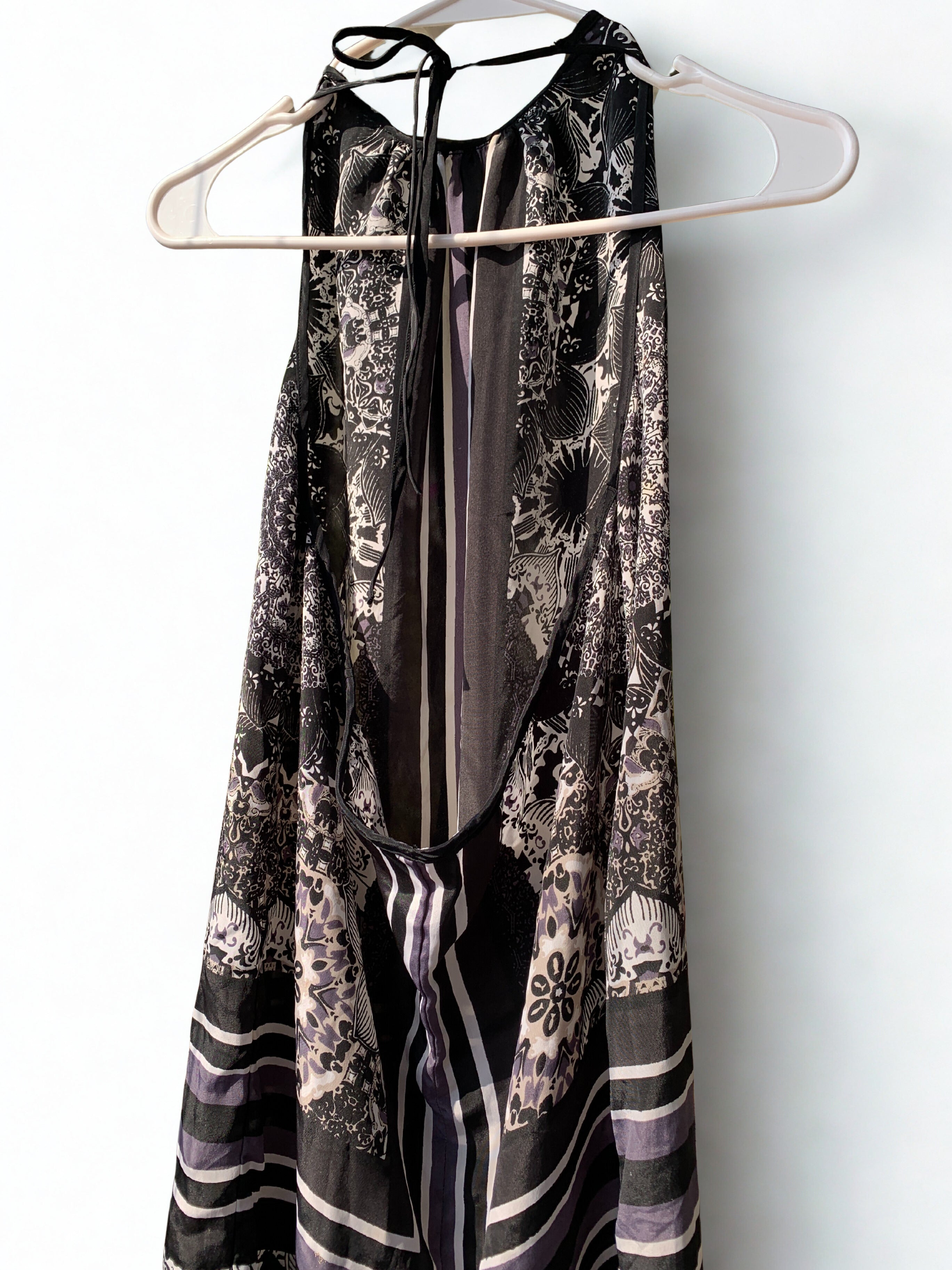 A-Line Tropical pure silk maxi Dress | Open Back | Side Slit