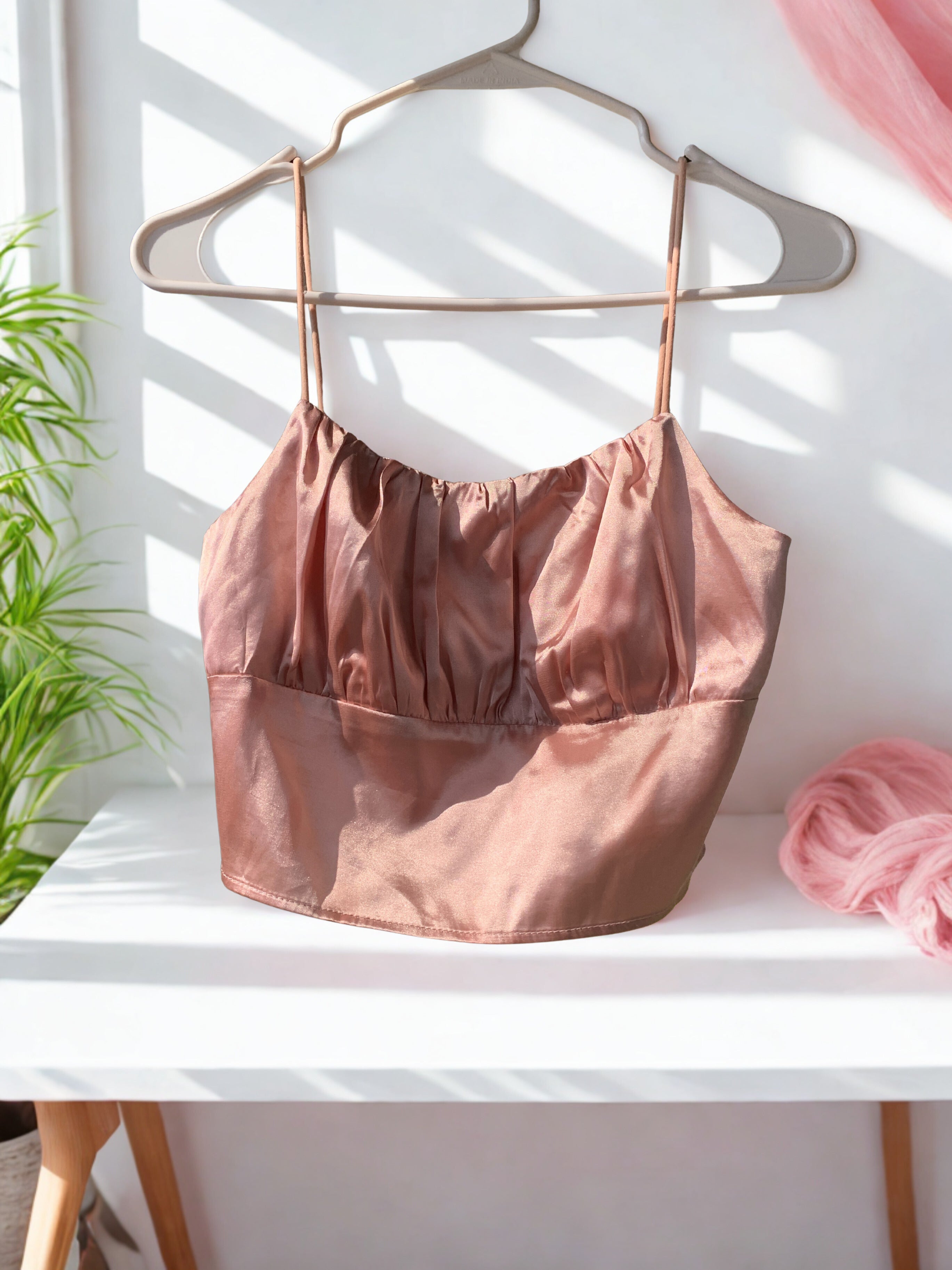 Blush Pink Satin Strappy Crop Top