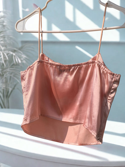 Blush Pink Satin Strappy Crop Top