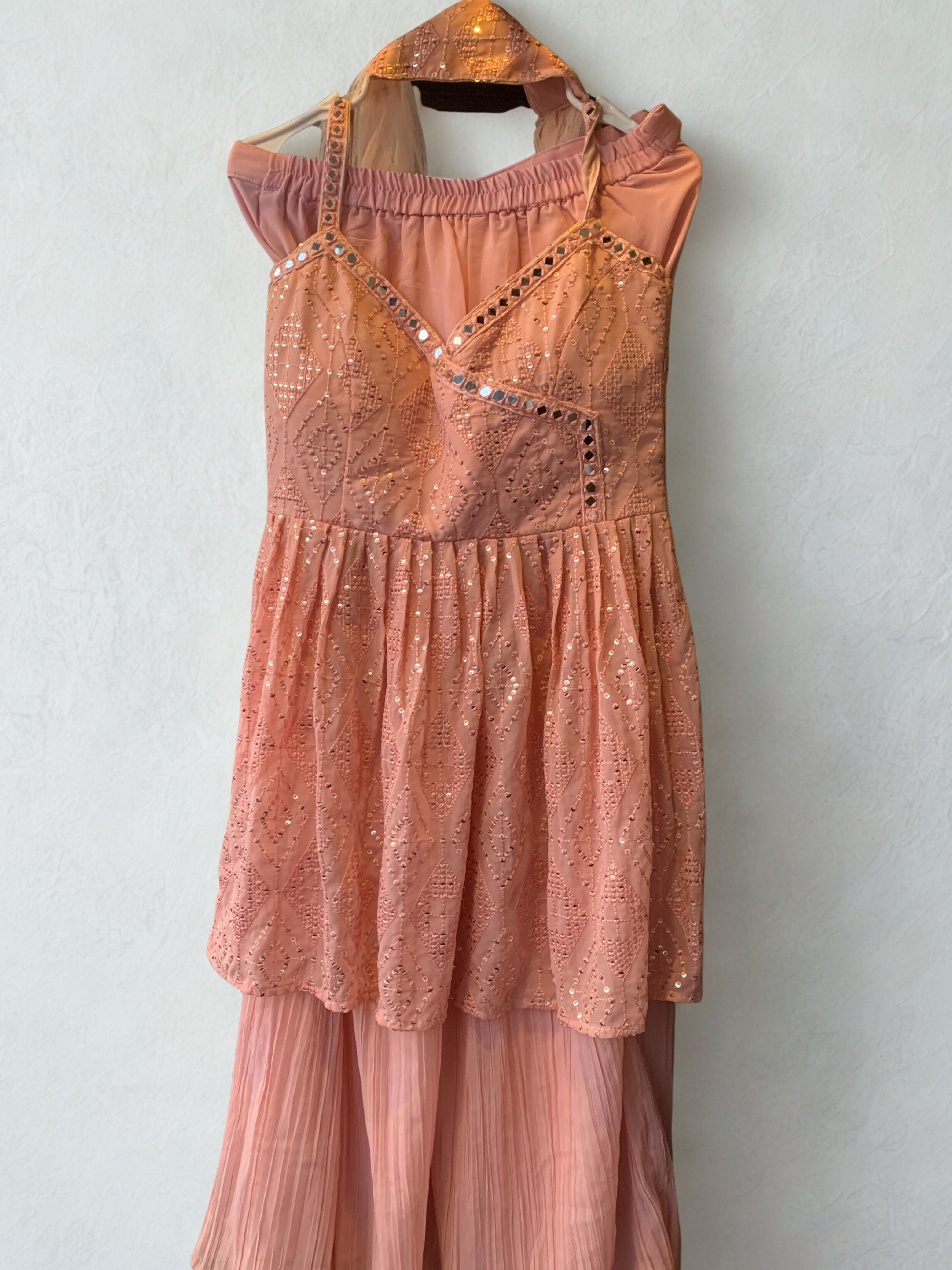 chiffon pants Peach Sequin Sharara Set